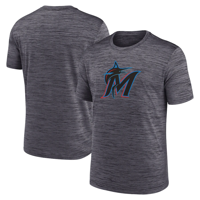 Men's Miami Marlins Gray Team Logo Velocity Performance T-Shirt